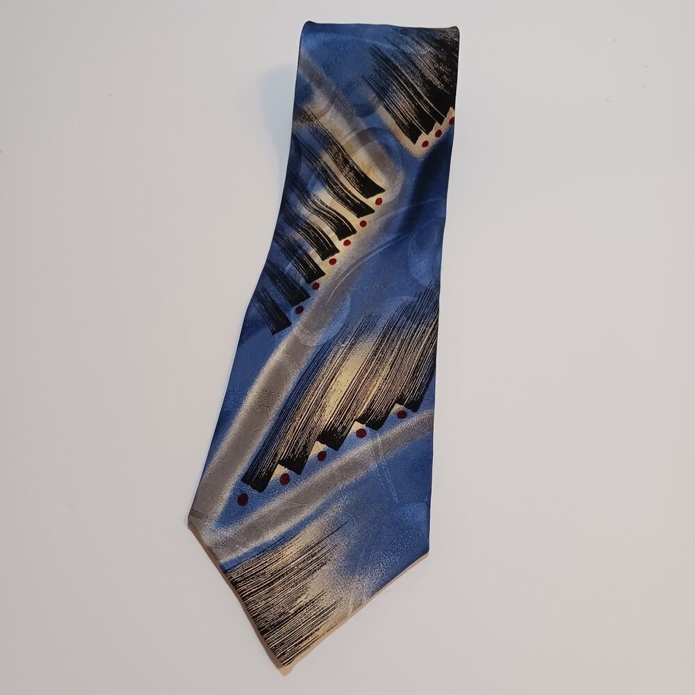 Studio 1409 New York 100% Silk Tie Men Blue Black Red Abstract 59.5 x 4